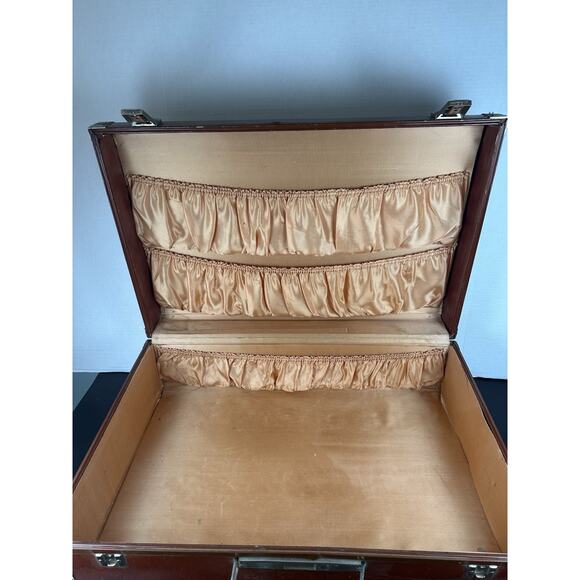 Vintage 1950s Suitcase Style No Key Brown Hardcase Train Luggage Deco - Picture 10 of 10